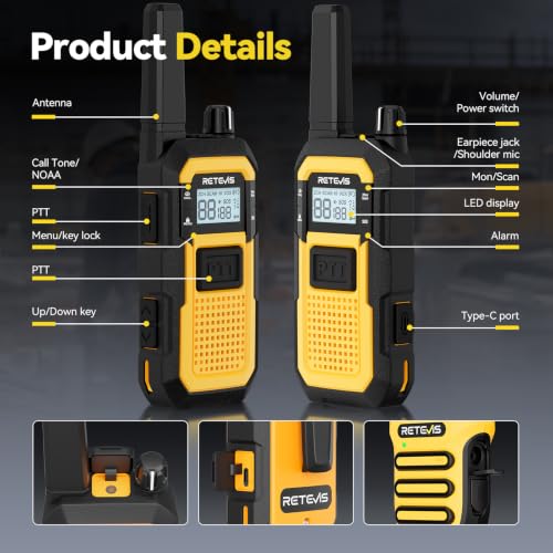 Retevis RB48 Waterproof Heavy Duty Walkie Talkies(2 Pack) Yellow