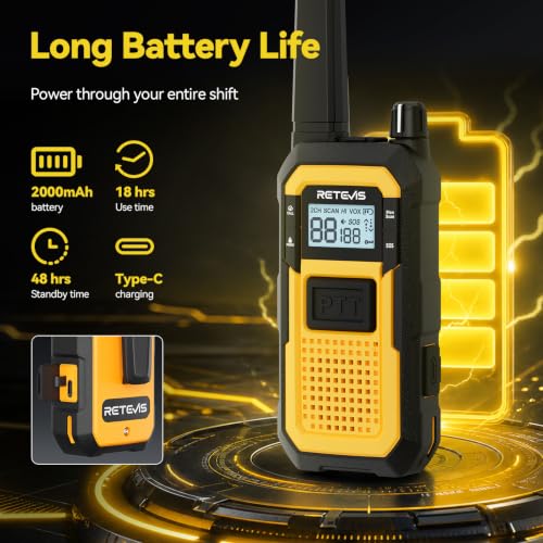 Retevis RB48 Waterproof Heavy Duty Walkie Talkies(2 Pack) Yellow
