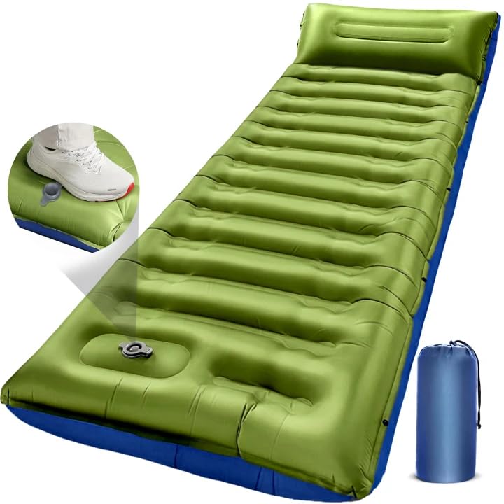 Extra-Thick Sleeping Pad with Built-In Pillow and Foot Pump
