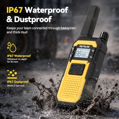 Retevis RB48 Waterproof Heavy Duty Walkie Talkies(2 Pack) Yellow