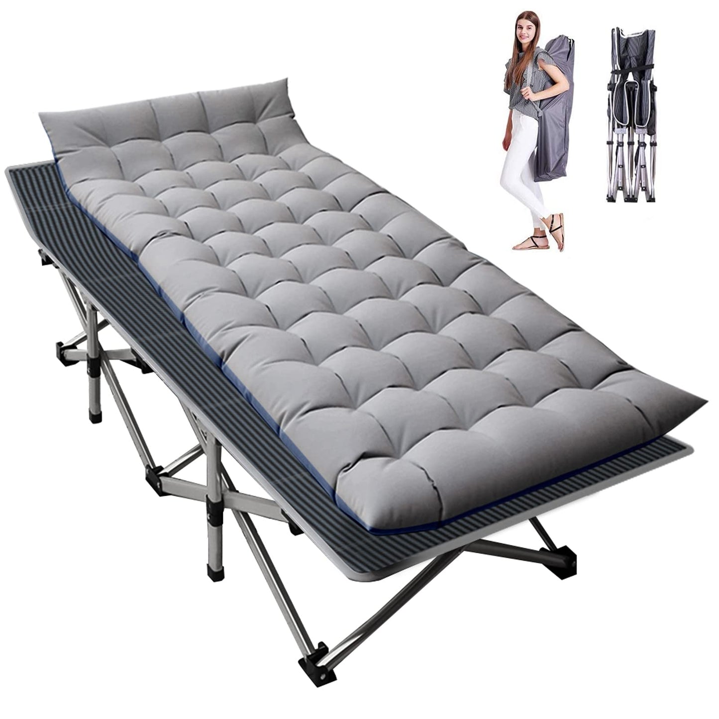 Extra-Wide Heavy-Duty Folding Camping Cot with Carry Bag