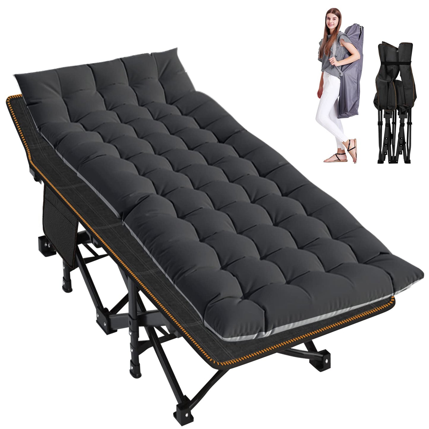 Extra-Wide Heavy-Duty Folding Camping Cot with Carry Bag