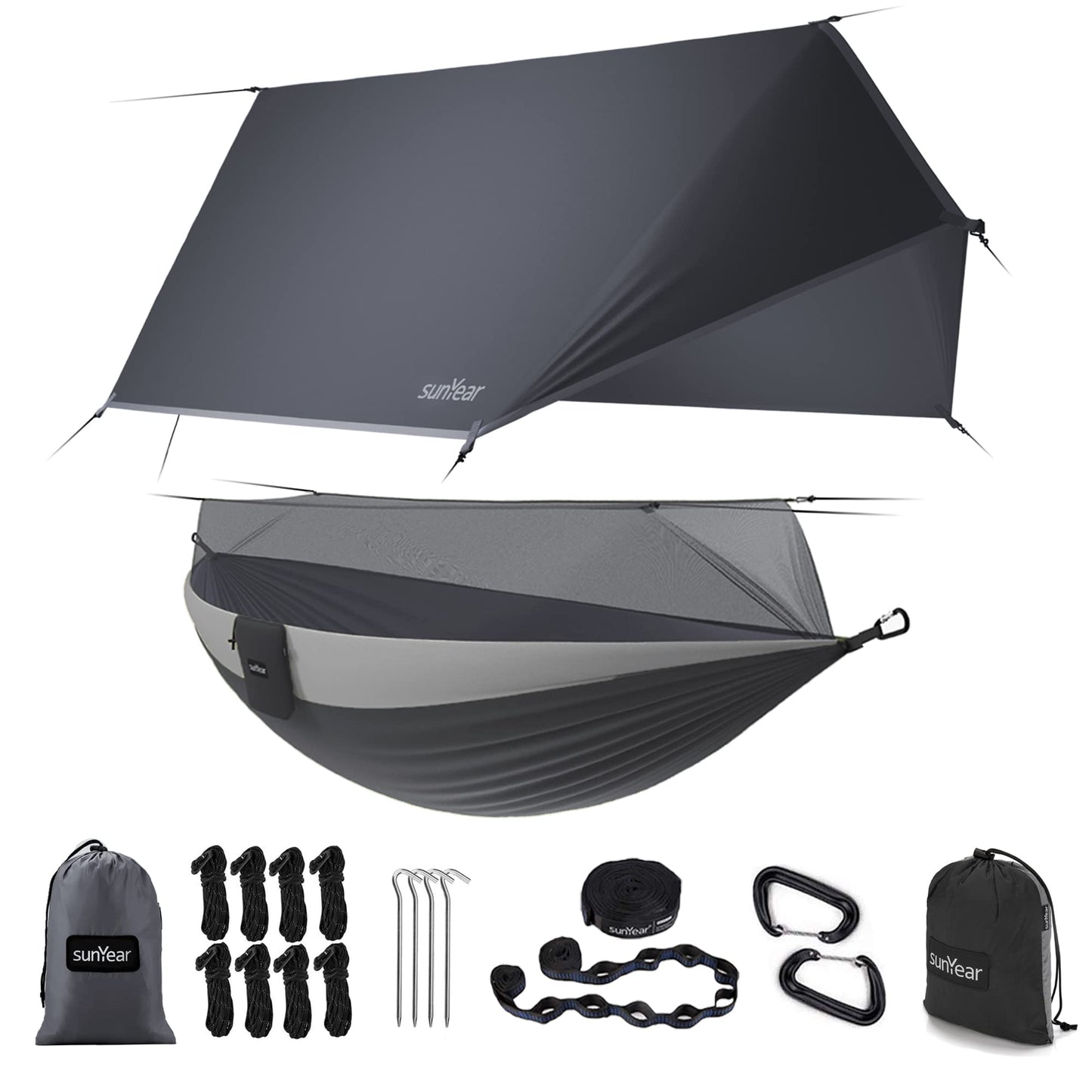 Two-Person Camping Hammock with Net and Tree Straps