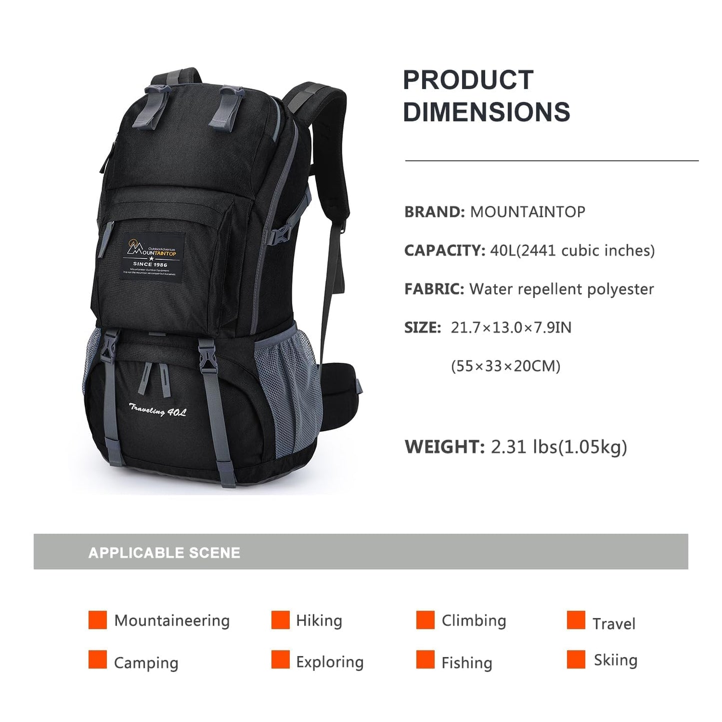 Lightweight 40L Hiking Backpack for Camping and Travel