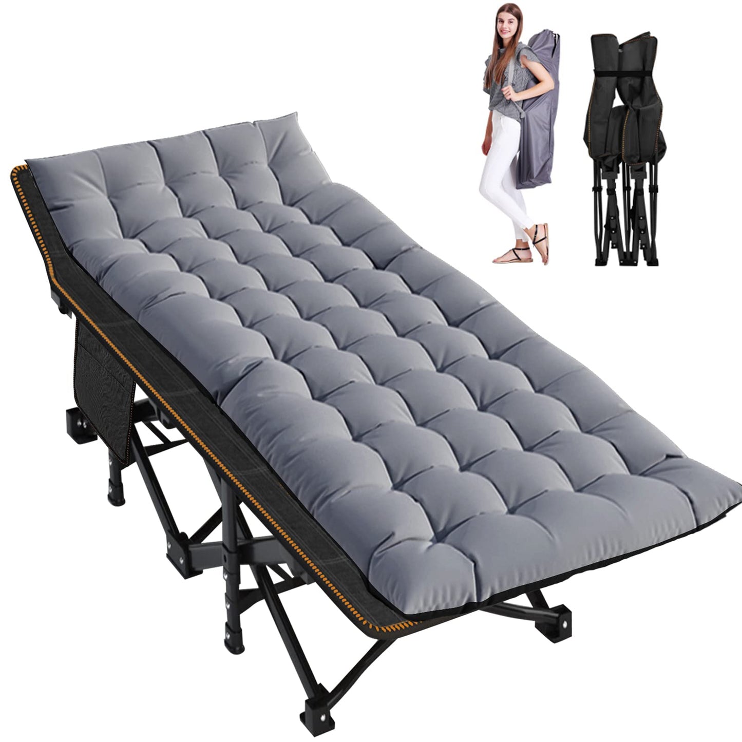 Extra-Wide Heavy-Duty Folding Camping Cot with Carry Bag