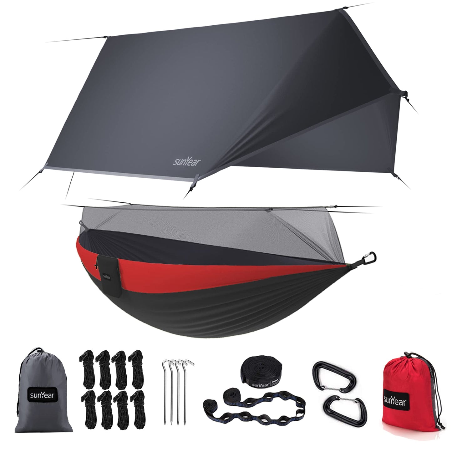 Two-Person Camping Hammock with Net and Tree Straps