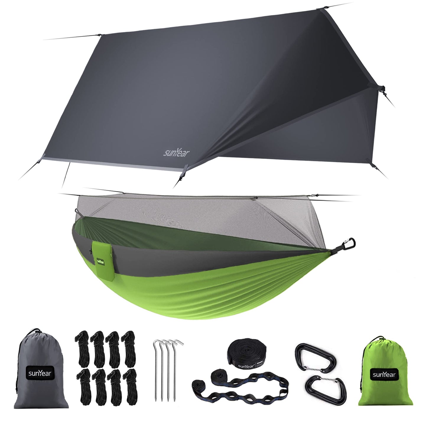 Two-Person Camping Hammock with Net and Tree Straps