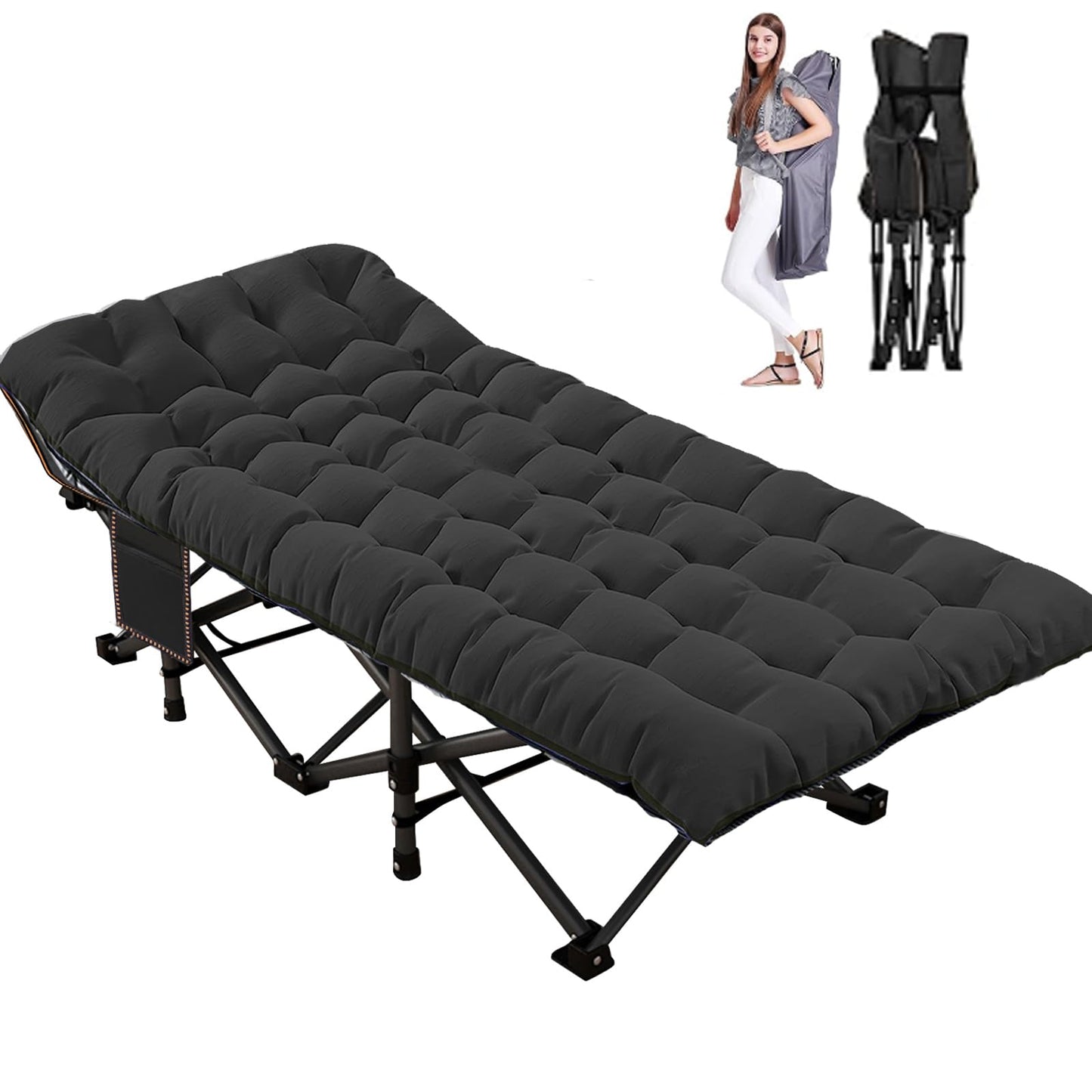 Extra-Wide Heavy-Duty Folding Camping Cot with Carry Bag