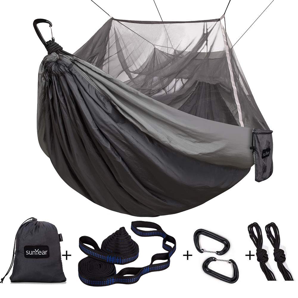 Two-Person Camping Hammock with Net and Tree Straps