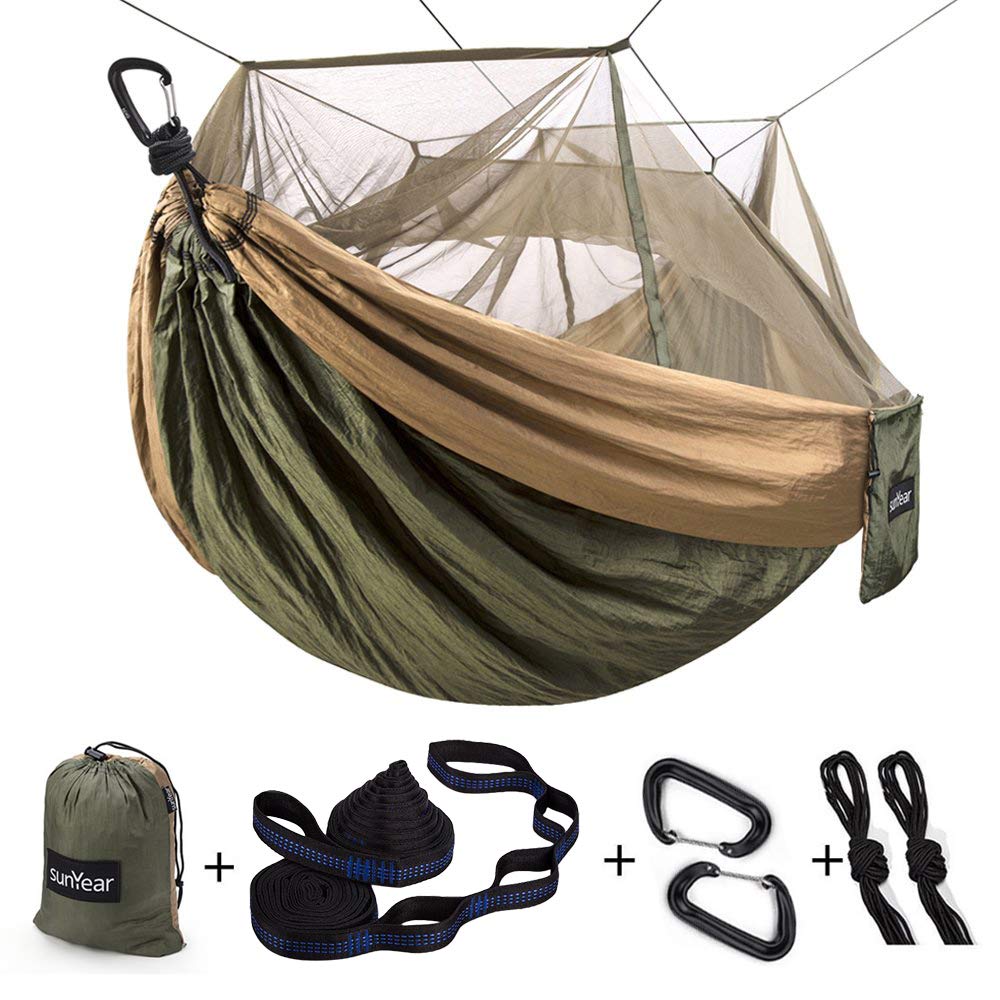 Two-Person Camping Hammock with Net and Tree Straps