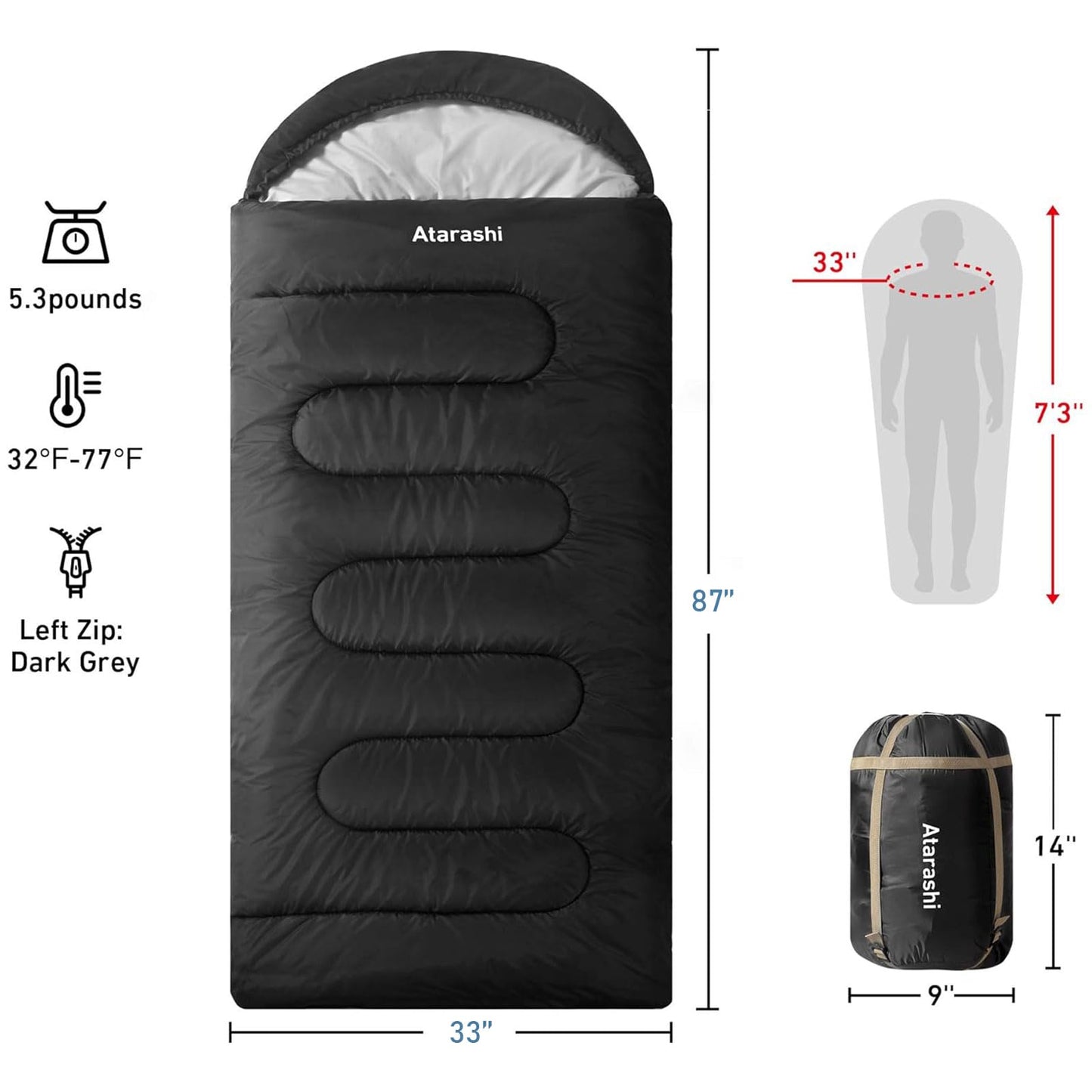 Extra-Large 4-Season Sleeping Bag with Compression Sack