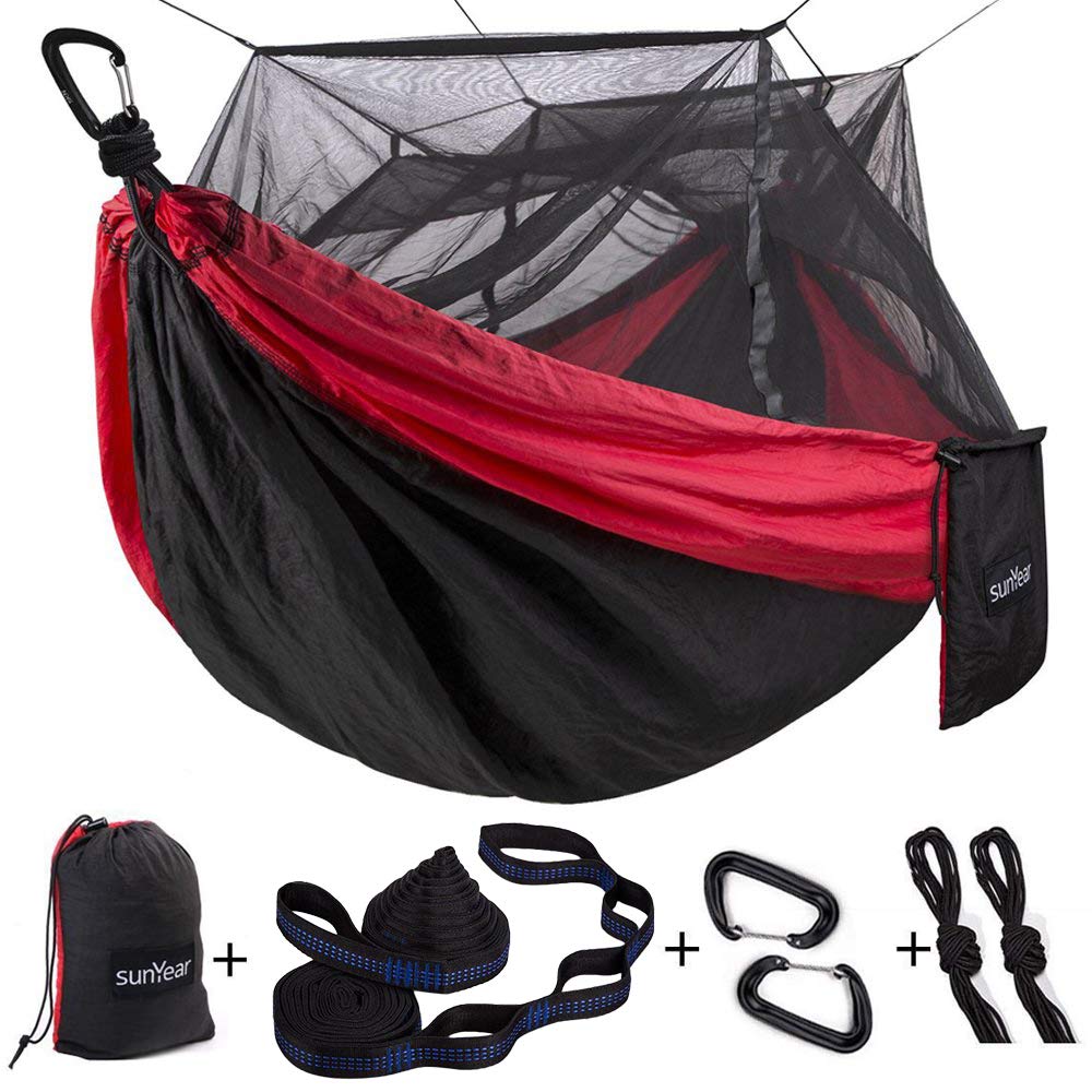 Two-Person Camping Hammock with Net and Tree Straps