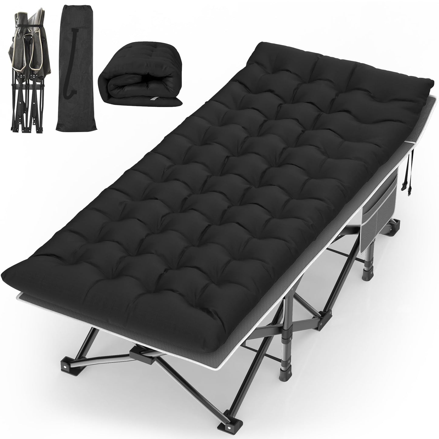 Heavy-Duty Folding Camping Cot with Pillow Mat and Carry Bag