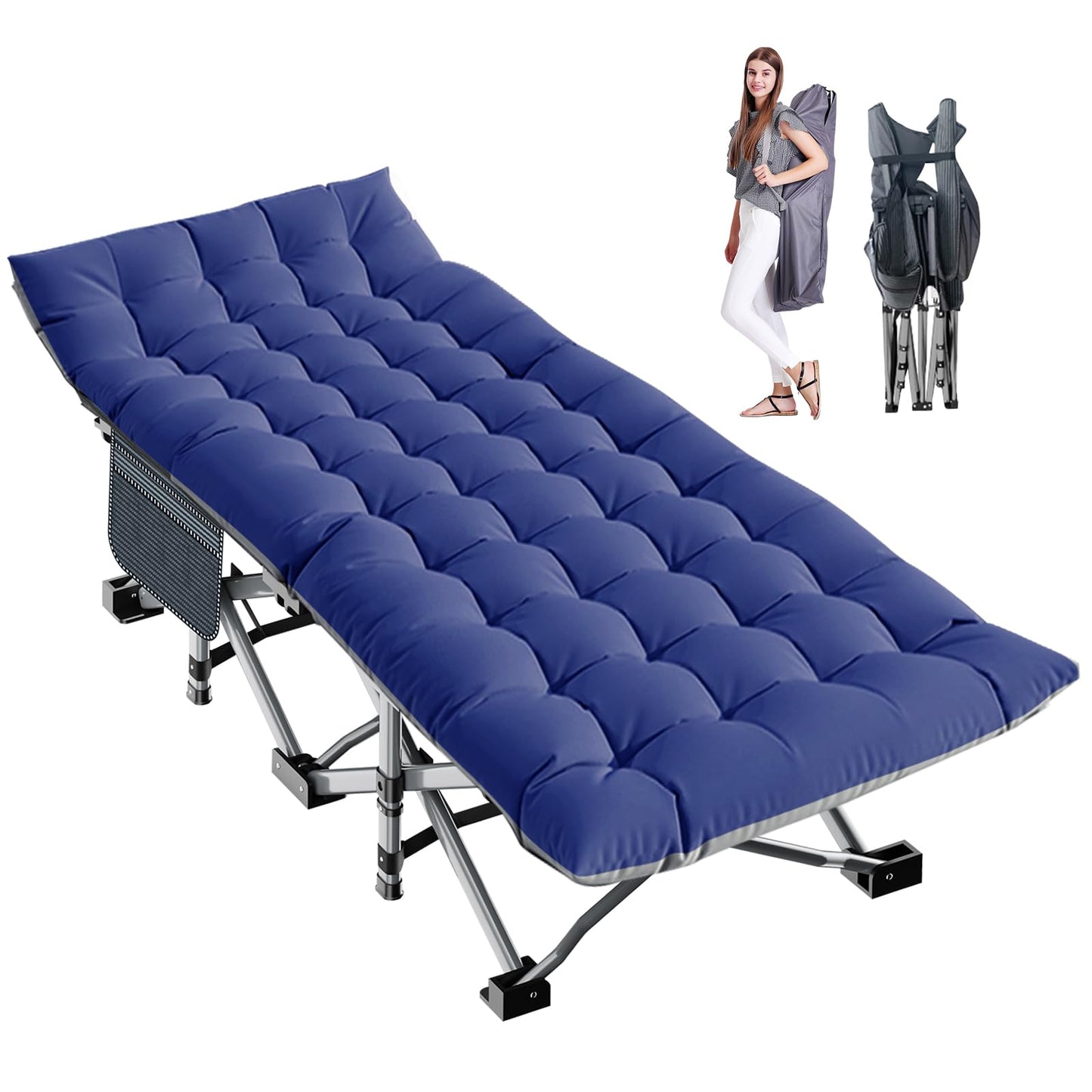 Extra-Wide Heavy-Duty Folding Camping Cot with Carry Bag