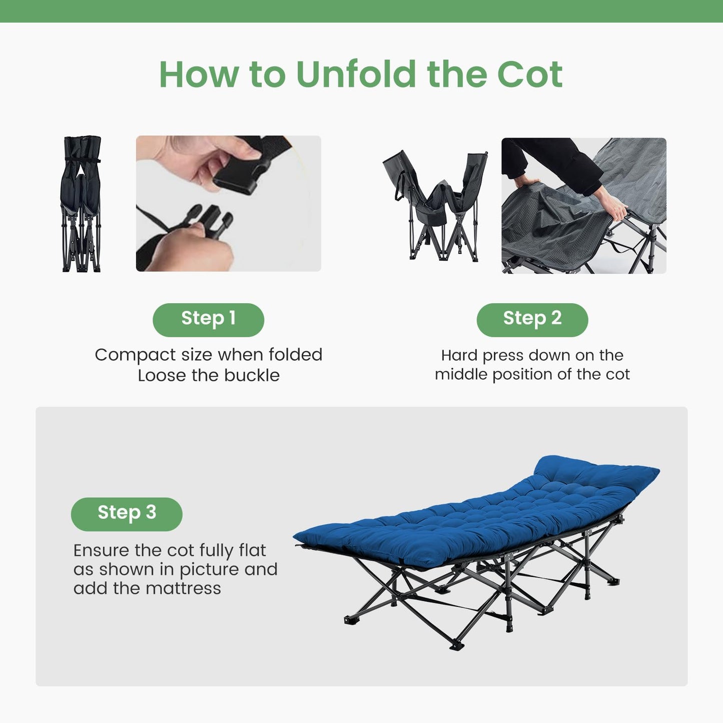 Portable Folding Camping Cot with 3.5-Inch Cushion