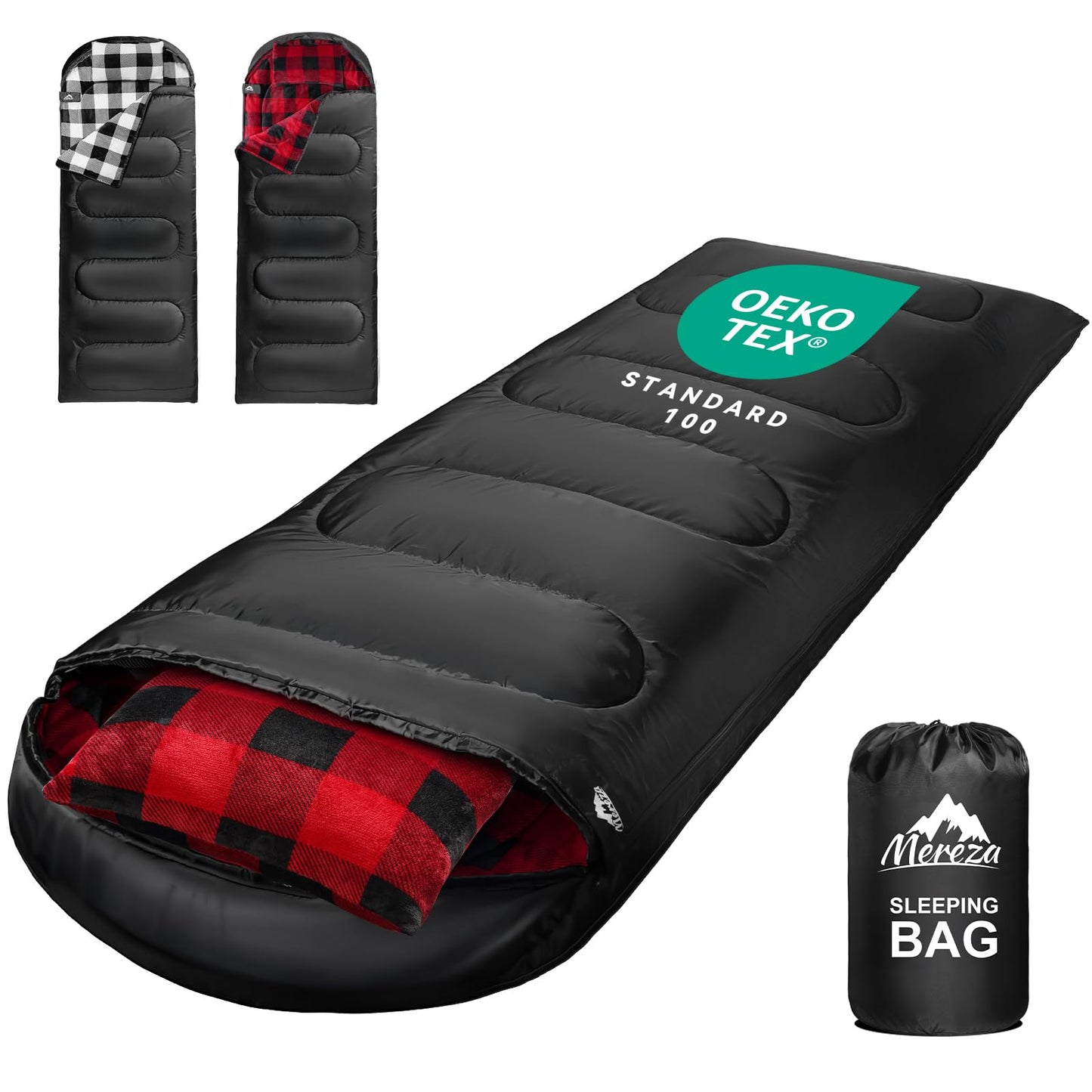 XL Flannel Sleeping Bag with Pillow and Compression Sack