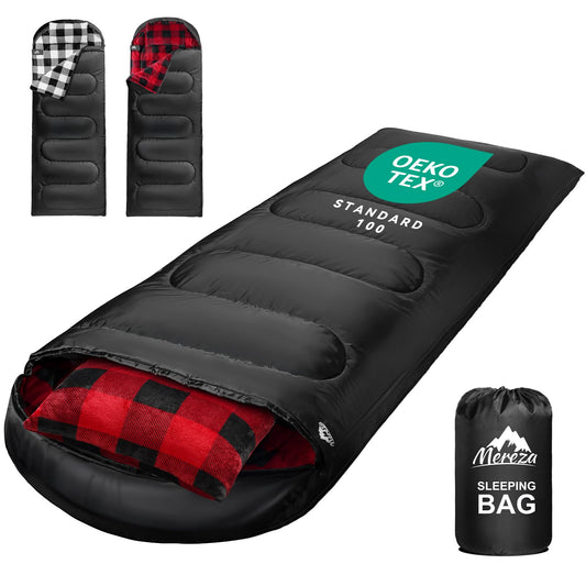 XL Flannel Sleeping Bag with Pillow and Compression Sack