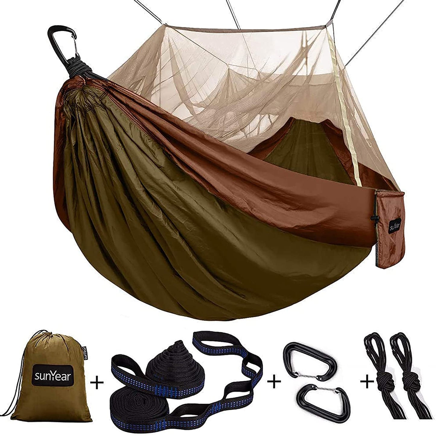 Two-Person Camping Hammock with Net and Tree Straps