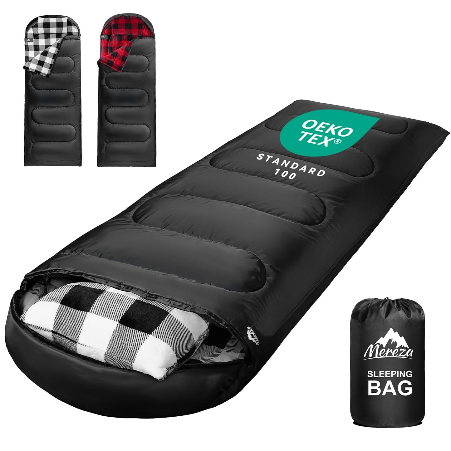 XL Flannel Sleeping Bag with Pillow and Compression Sack