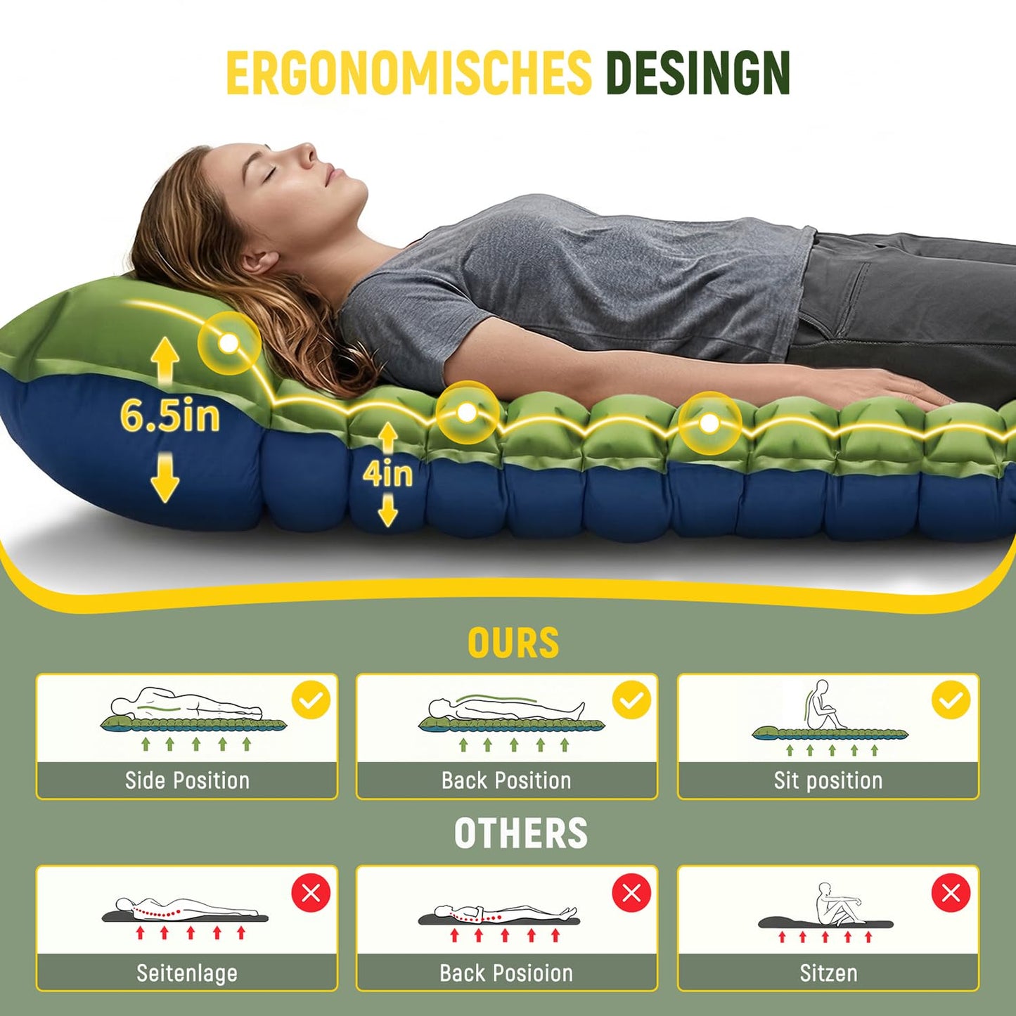 Extra-Thick Double Sleeping Pad with Built-In Pillow & Foot Pump