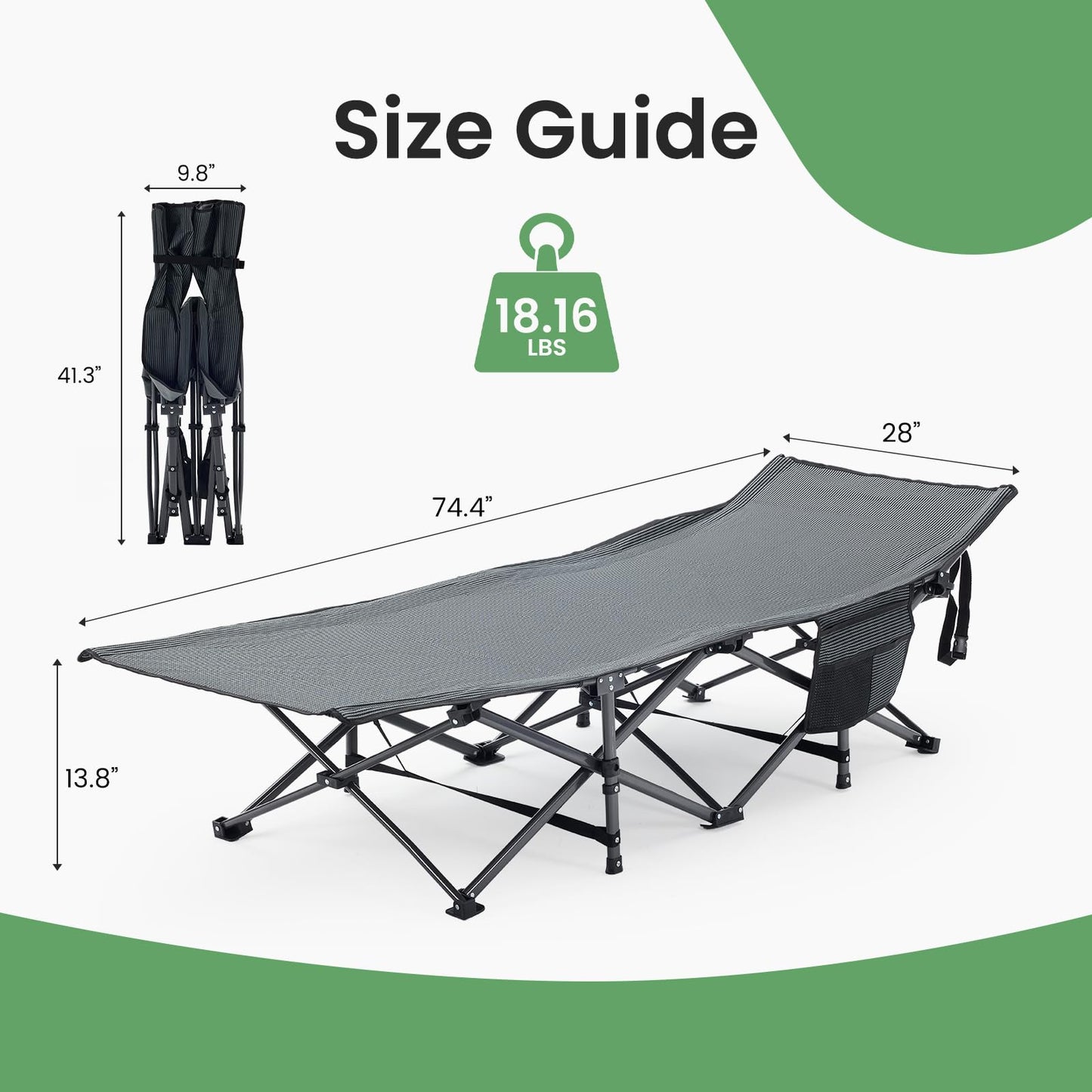 Portable Folding Camping Cot with 3.5-Inch Cushion