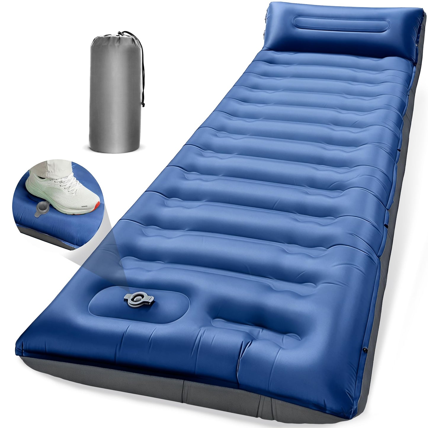 Extra-Thick Sleeping Pad with Built-In Pillow and Foot Pump