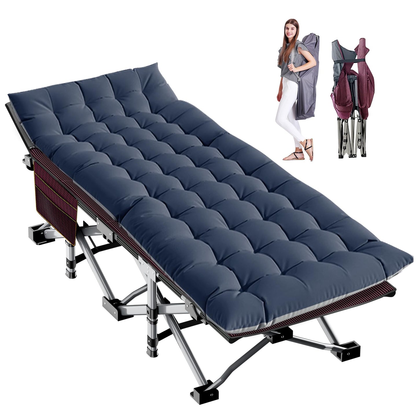 Extra-Wide Heavy-Duty Folding Camping Cot with Carry Bag
