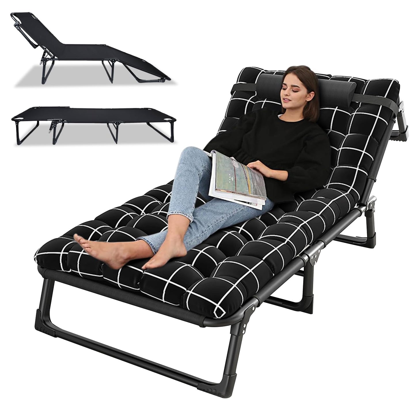 4-Position Adjustable Camping Cot with Mattress and Pillow