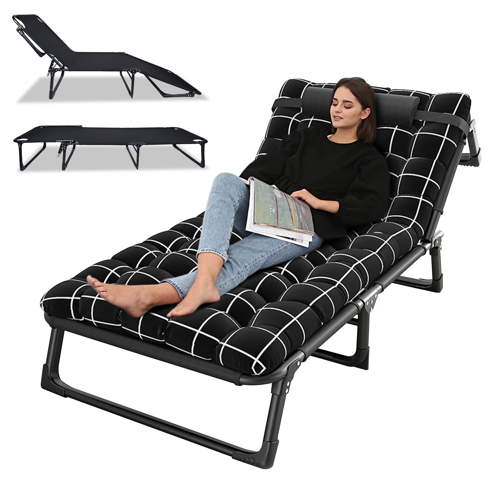4-Position Adjustable Camping Cot with Mattress and Pillow