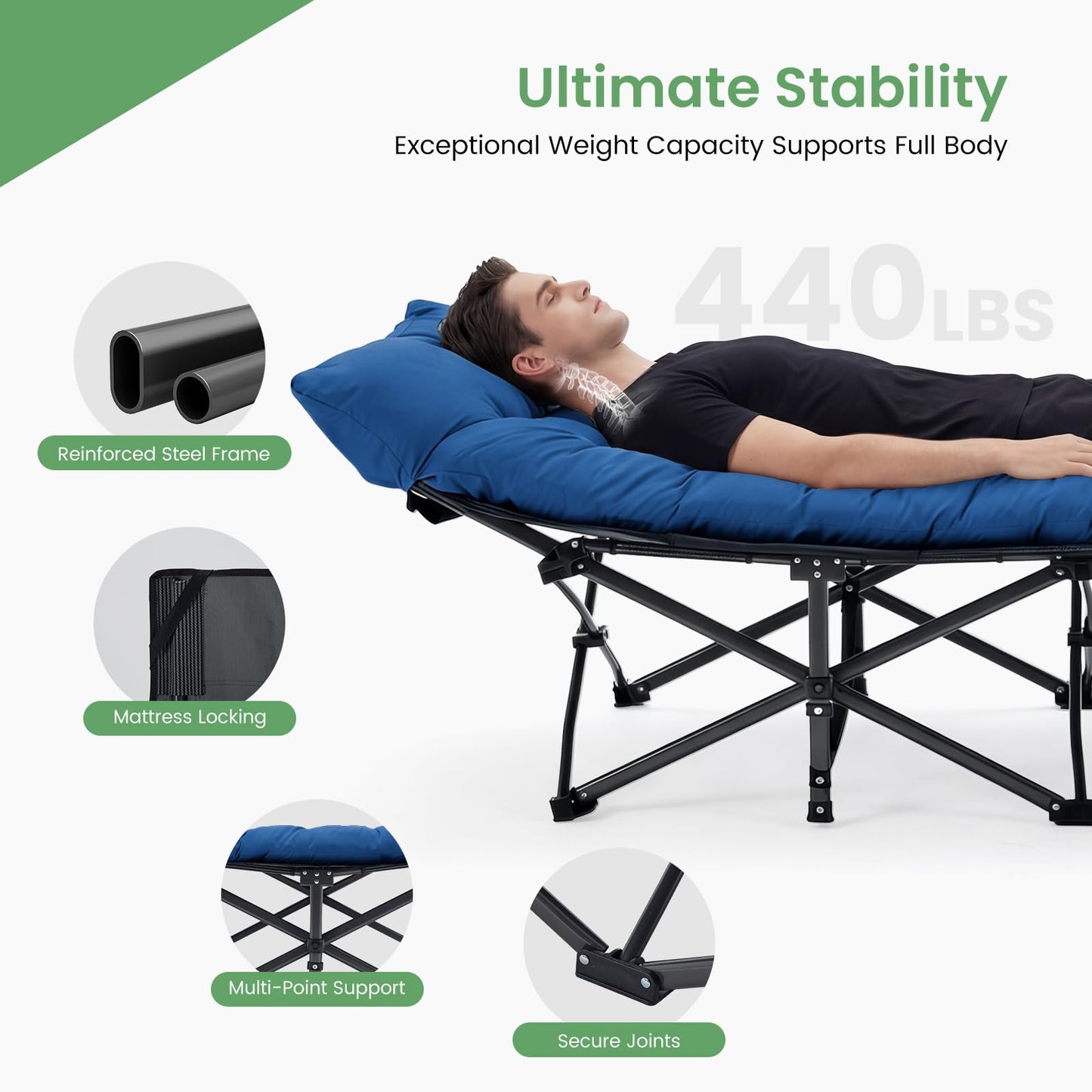 Portable Folding Camping Cot with 3.5-Inch Cushion