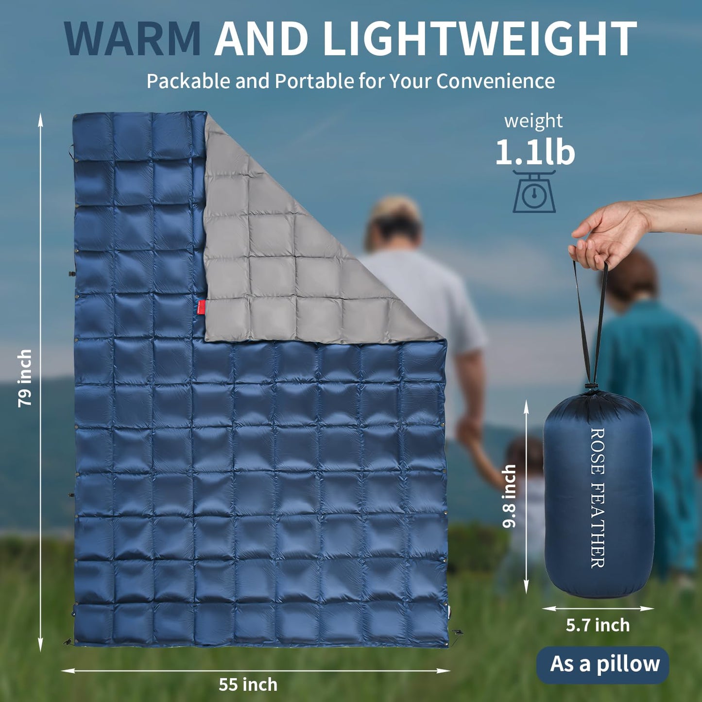 Lightweight Packable Down Camping Blanket and Travel Quilt
