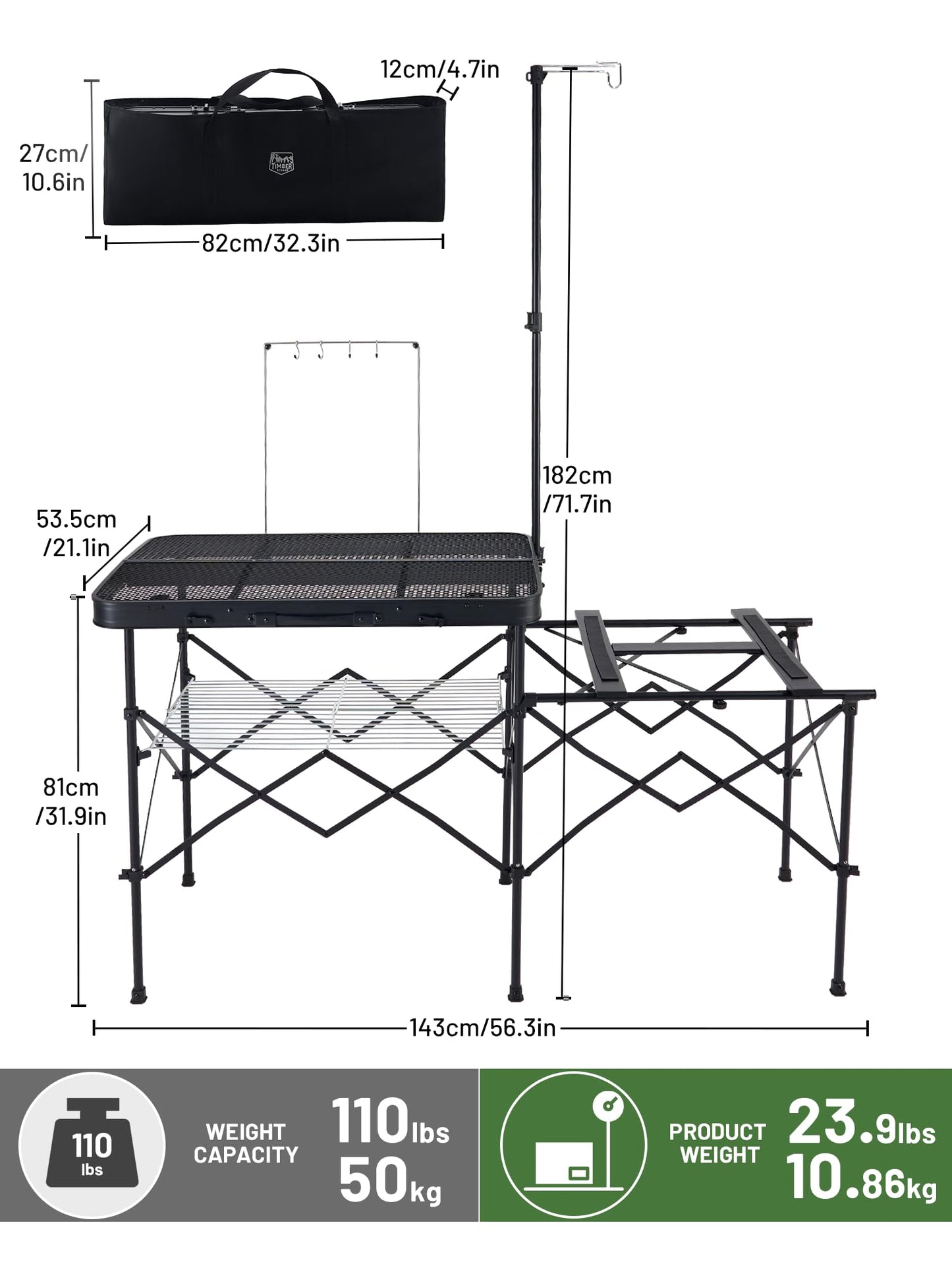 TIMBER RIDGE Portable Camping Kitchen Station, Folding Outdoor Grill Table
