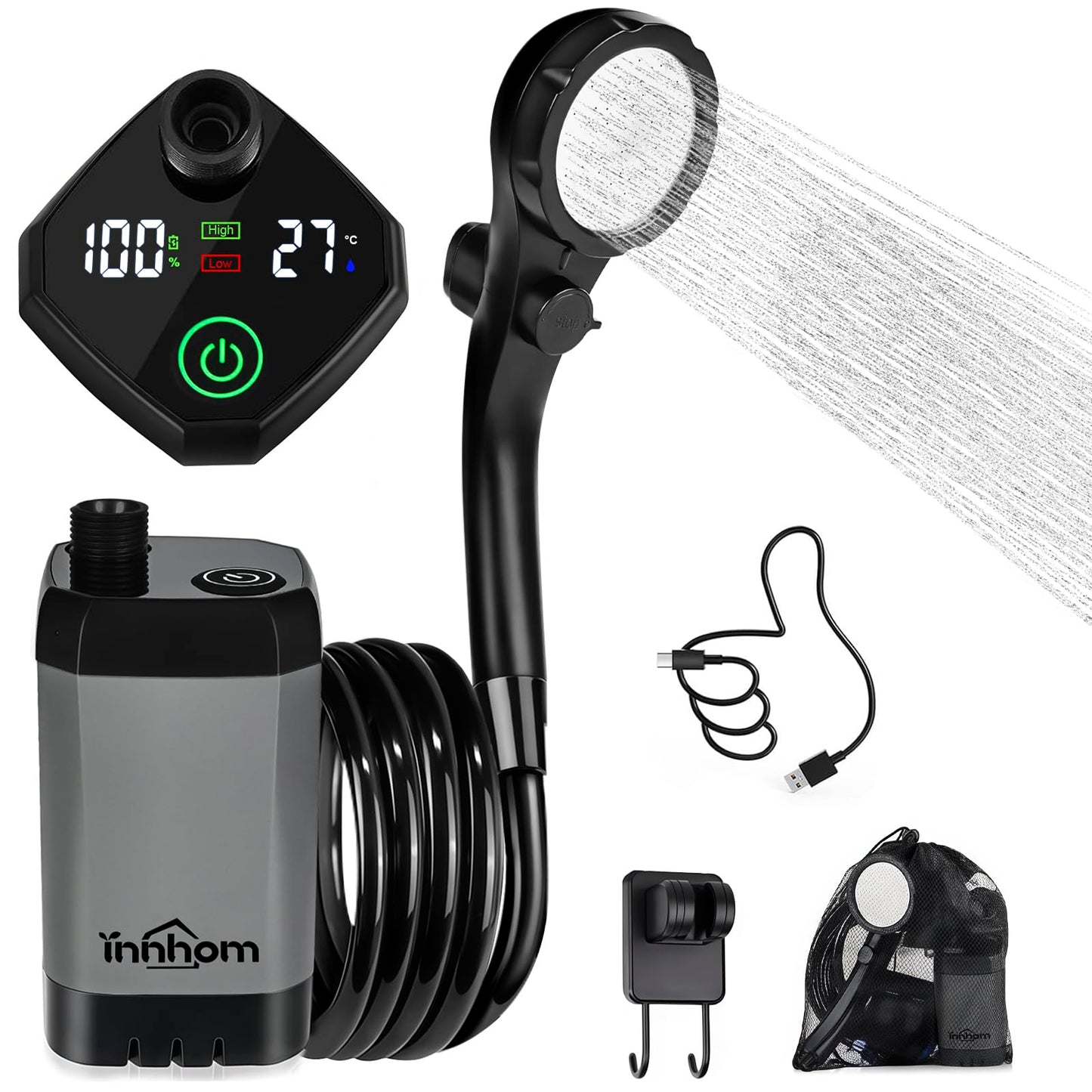 Rechargeable Portable Camping Shower with LED Display