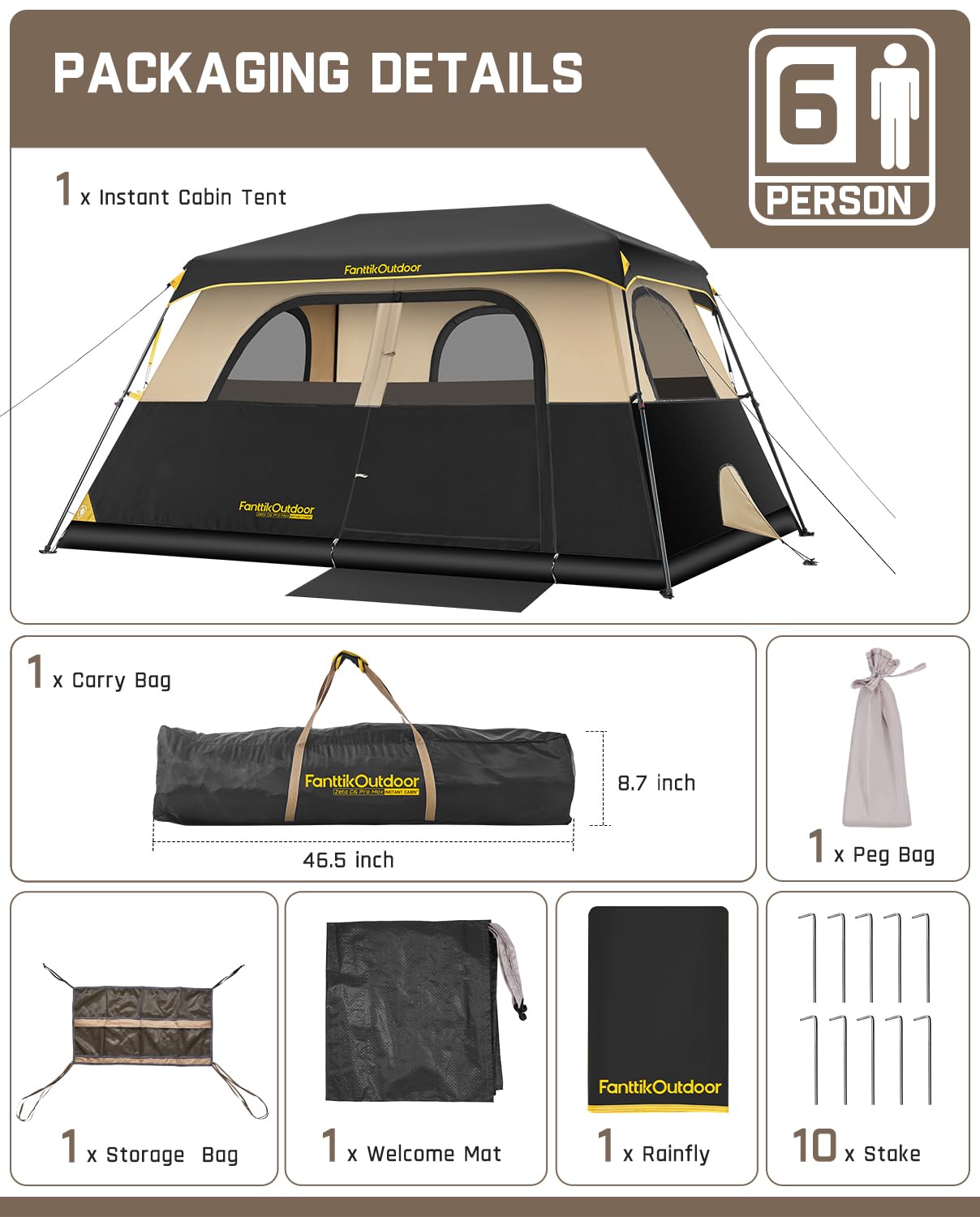 Instant Cabin Camping Tent with Rainfly and Carry Bag