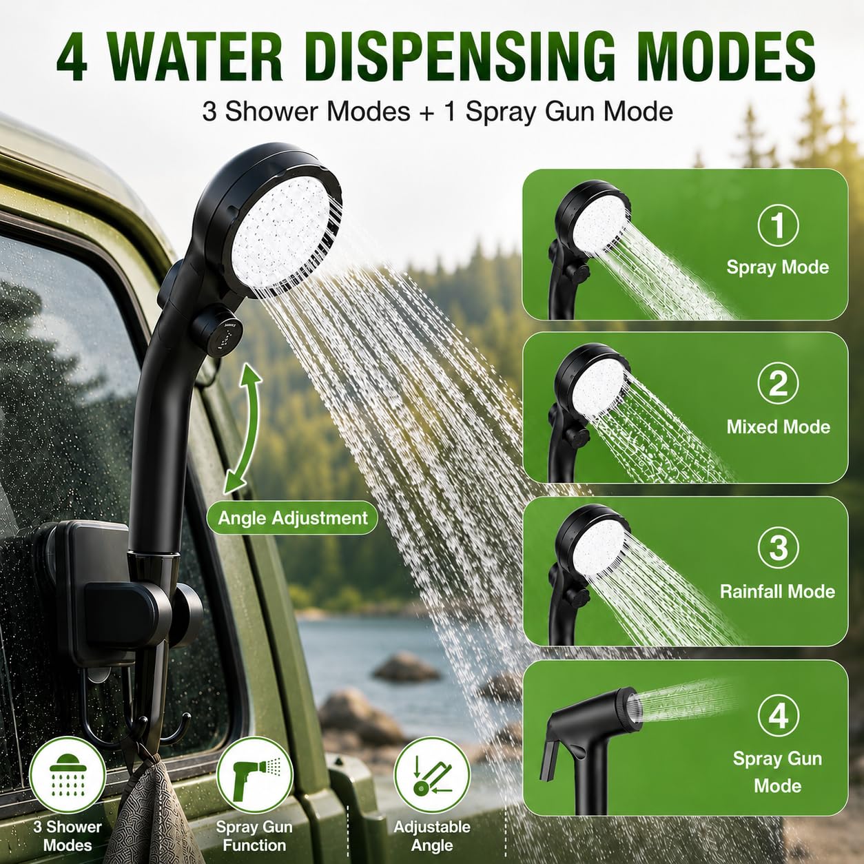 Rechargeable Portable Camping Shower with Foldable Bucket