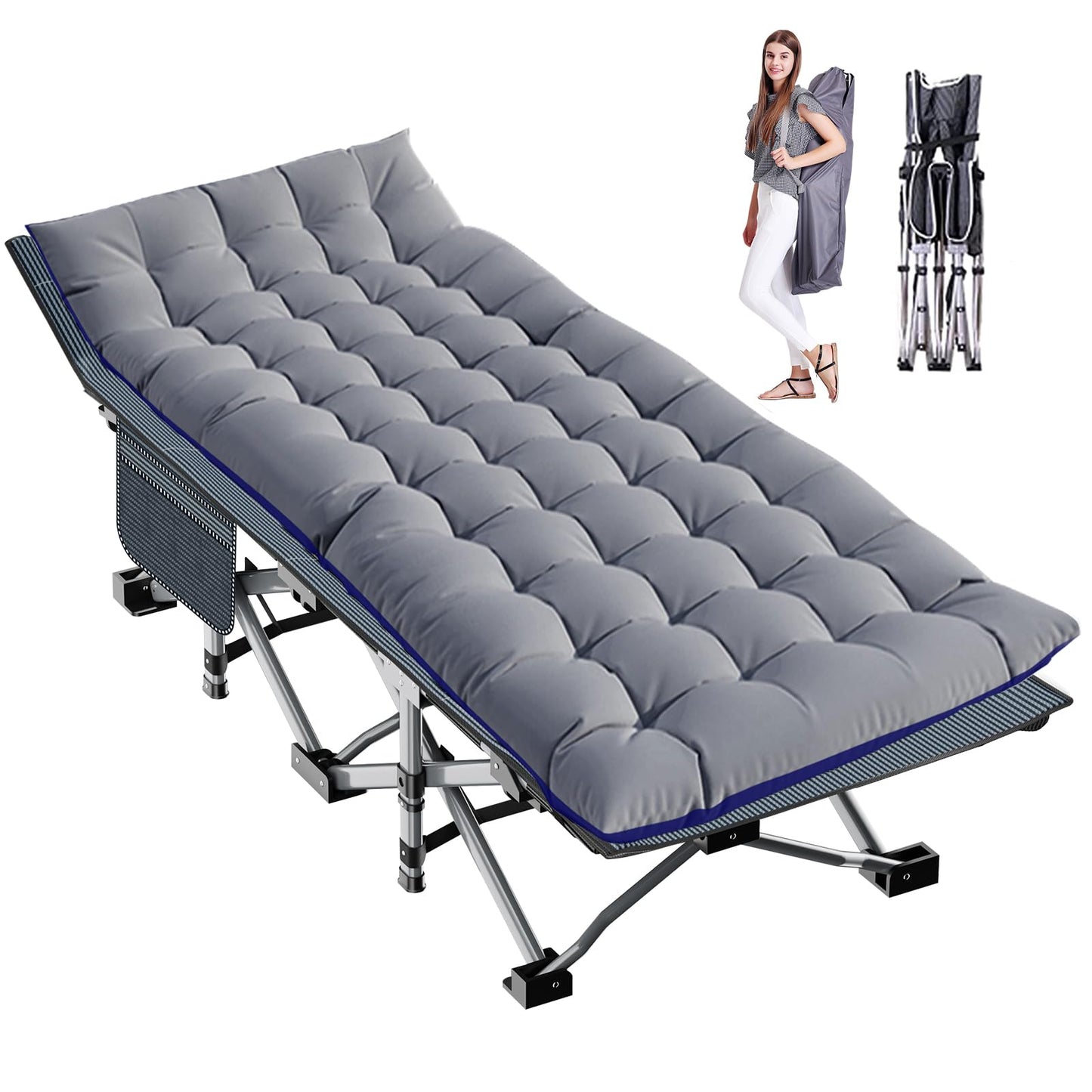 Extra-Wide Heavy-Duty Folding Camping Cot with Carry Bag