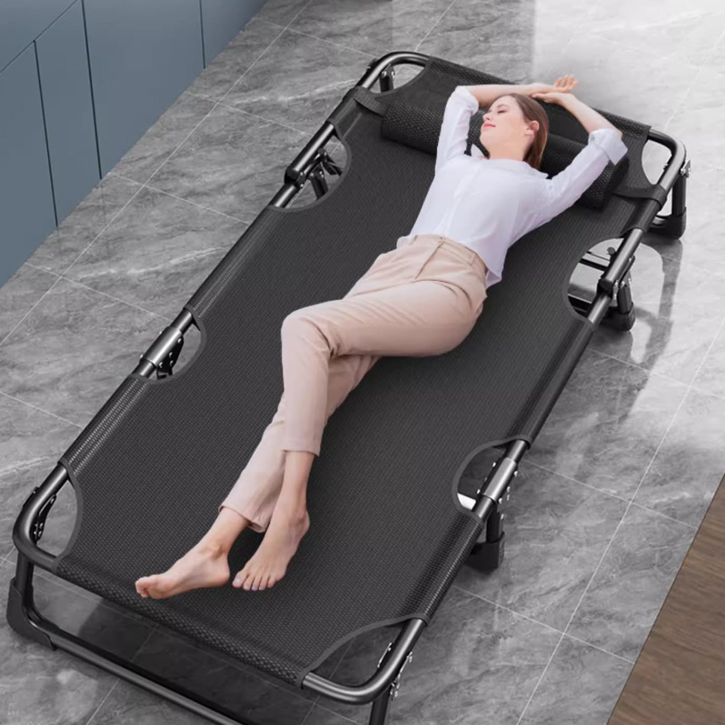 4-Position Adjustable Camping Cot with Mattress and Pillow