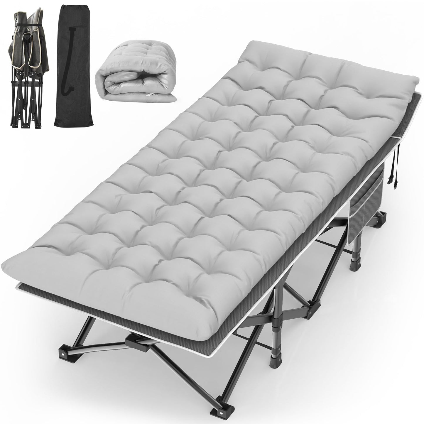 Heavy-Duty Folding Camping Cot with Pillow Mat and Carry Bag
