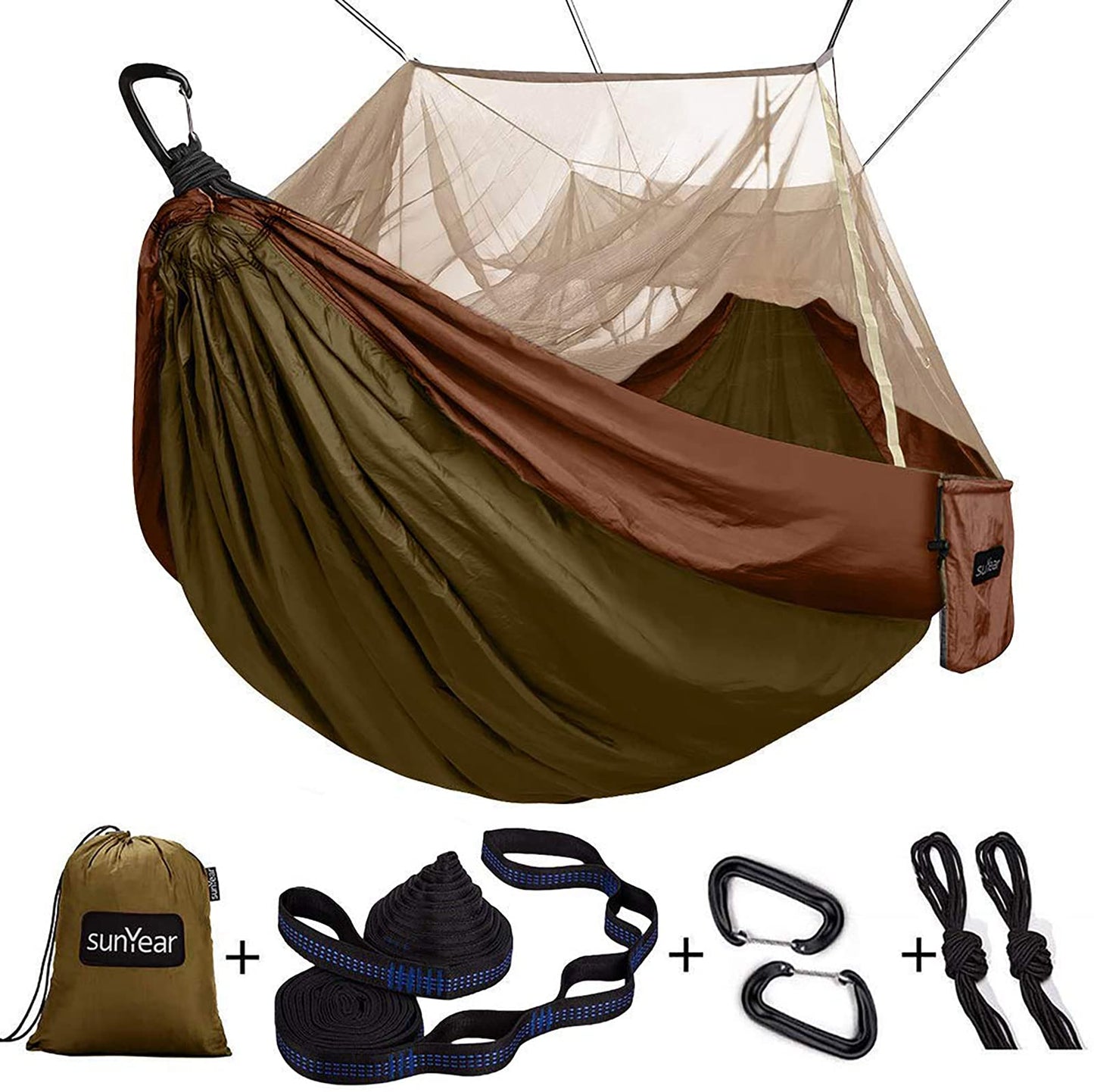 Two-Person Camping Hammock with Net and Tree Straps