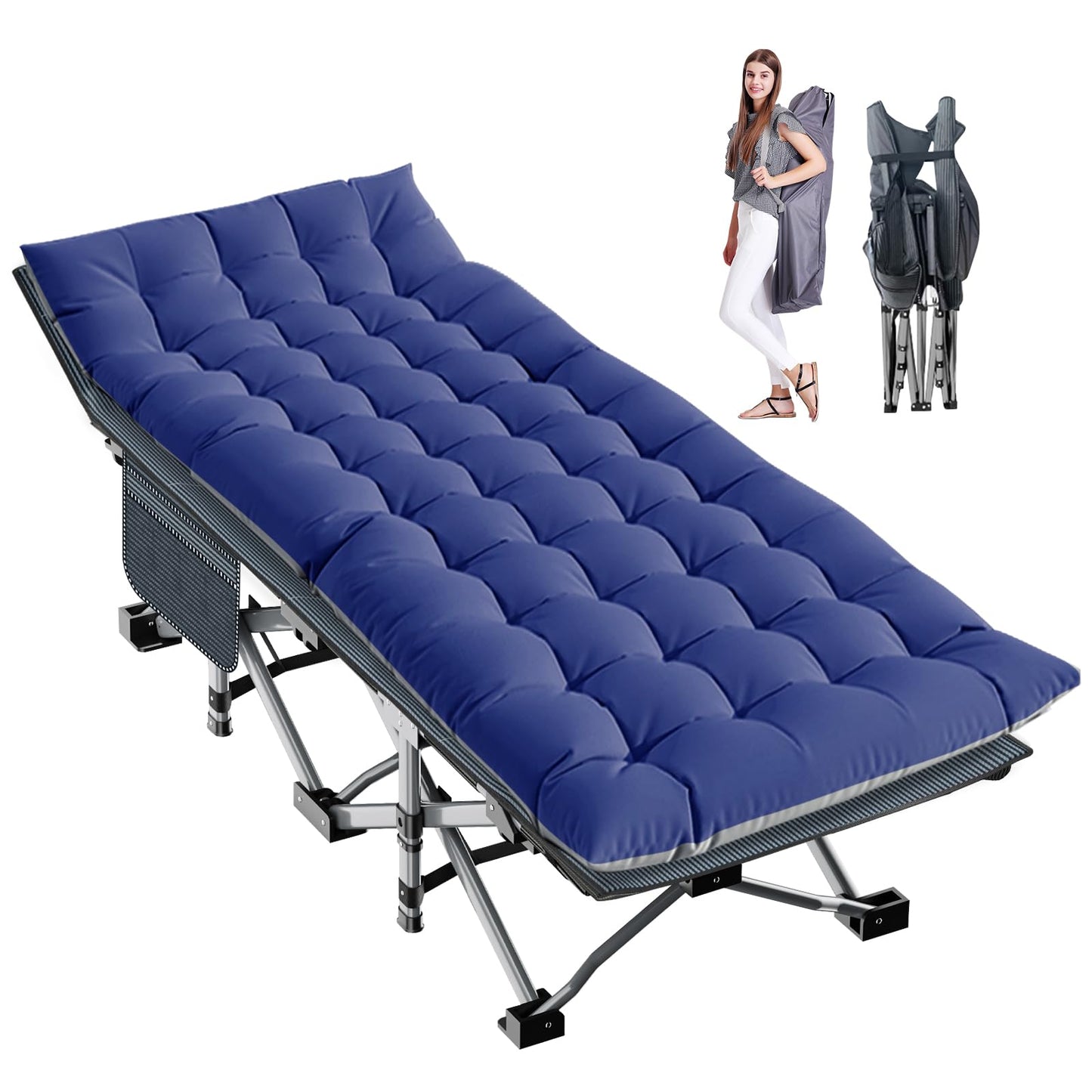 Extra-Wide Heavy-Duty Folding Camping Cot with Carry Bag