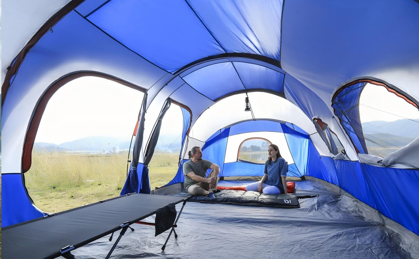 12-Person Three-Room Family Camping Tent with Rainfly