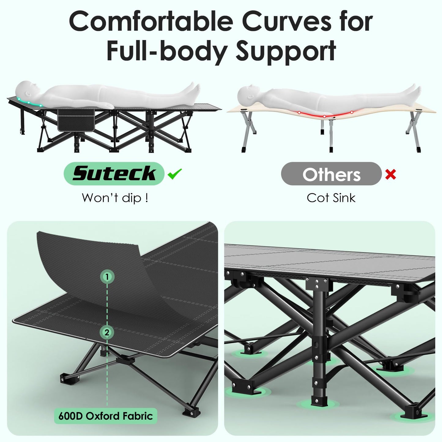 Heavy-Duty Folding Camping Cot with Pillow Mat and Carry Bag