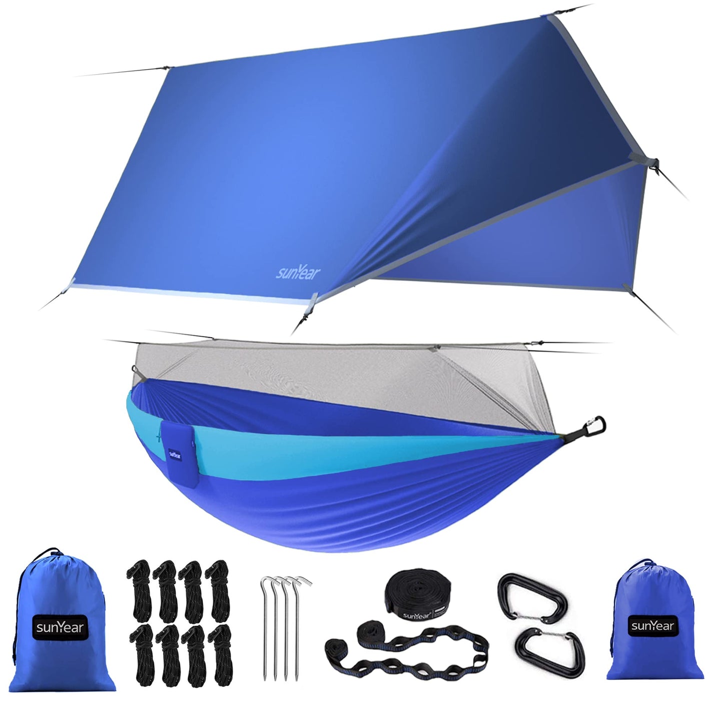 Two-Person Camping Hammock with Net and Tree Straps