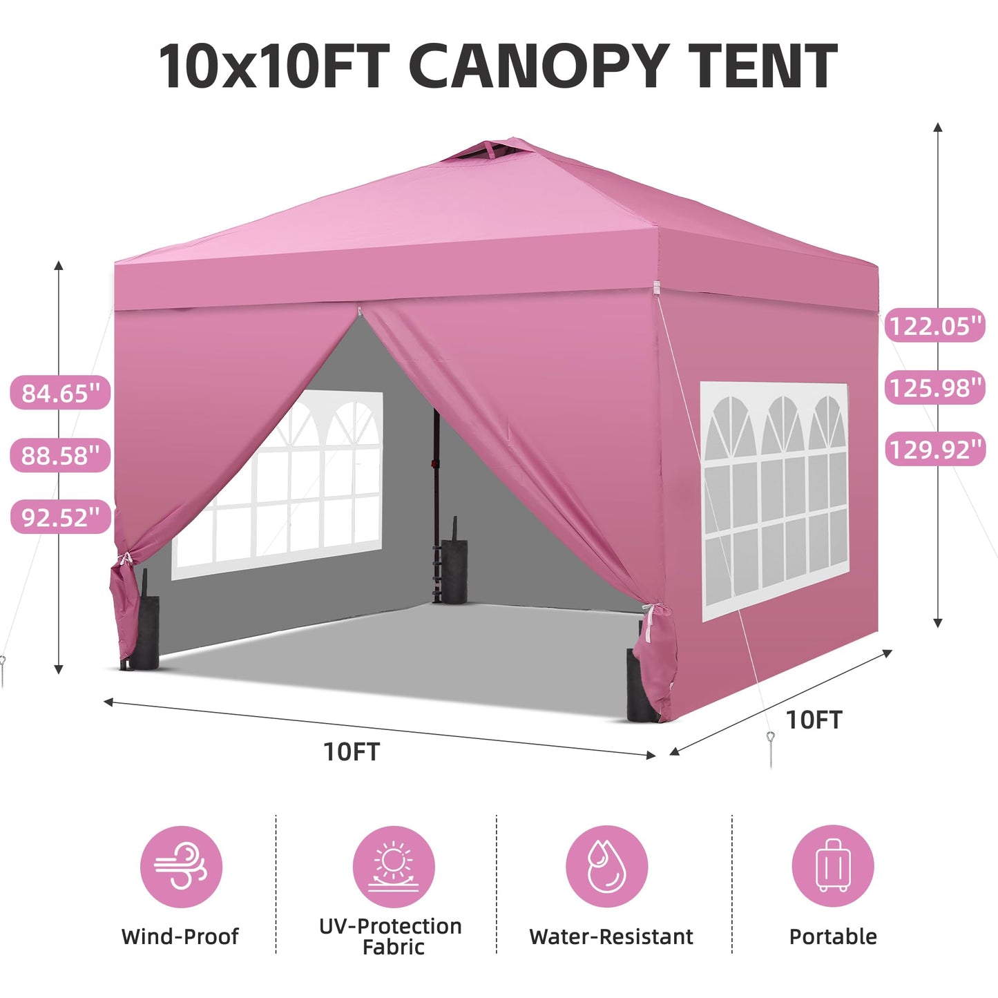 10x10 One-Push Canopy Tent with Adjustable Height