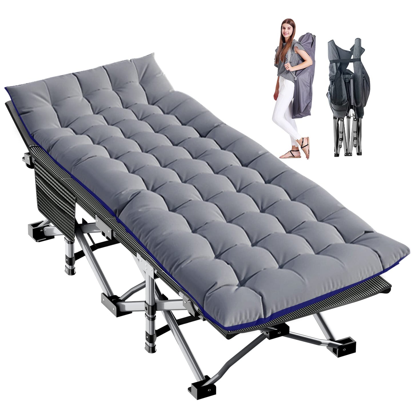 Extra-Wide Heavy-Duty Folding Camping Cot with Carry Bag
