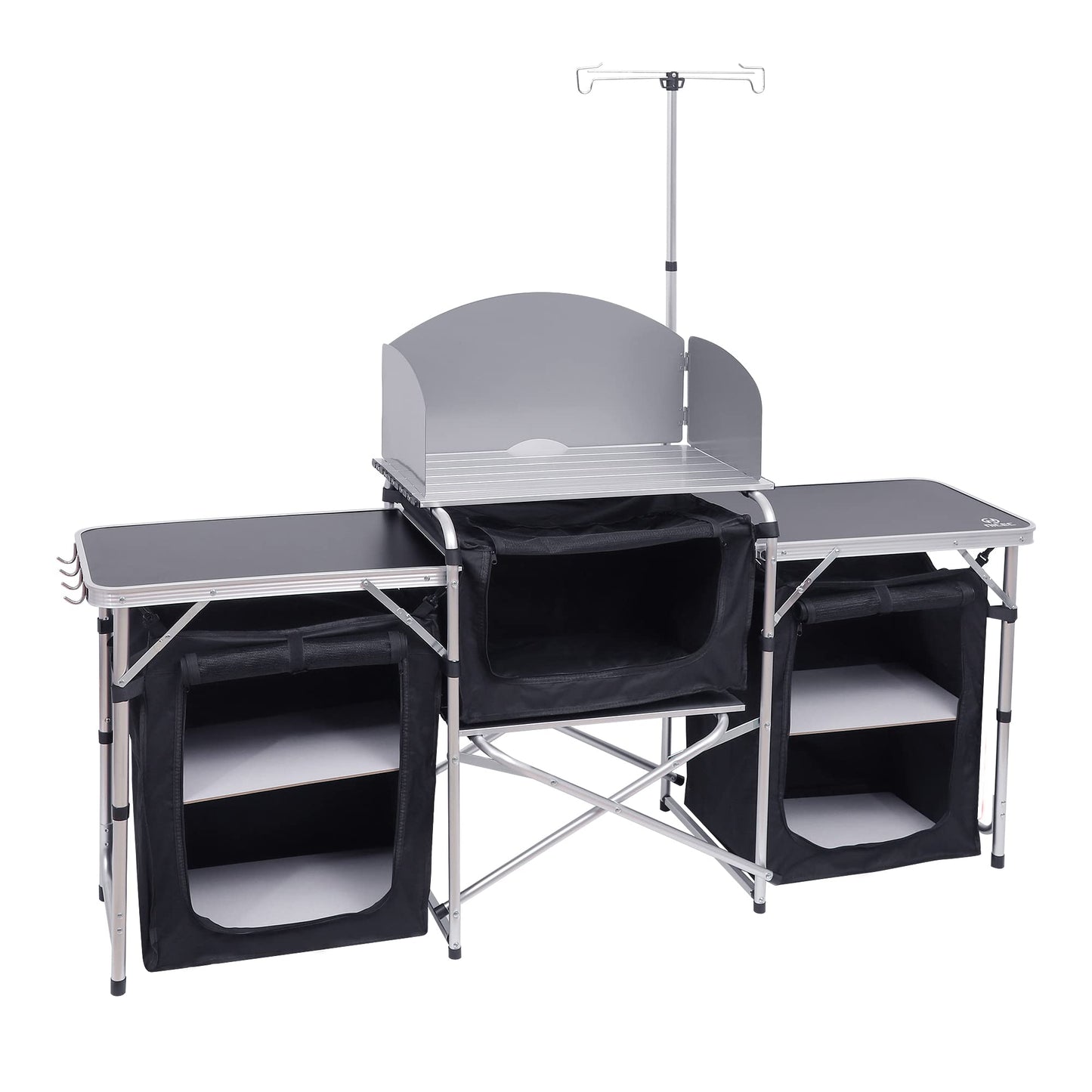 Folding Camping Kitchen Table with Light Stand and Organizers