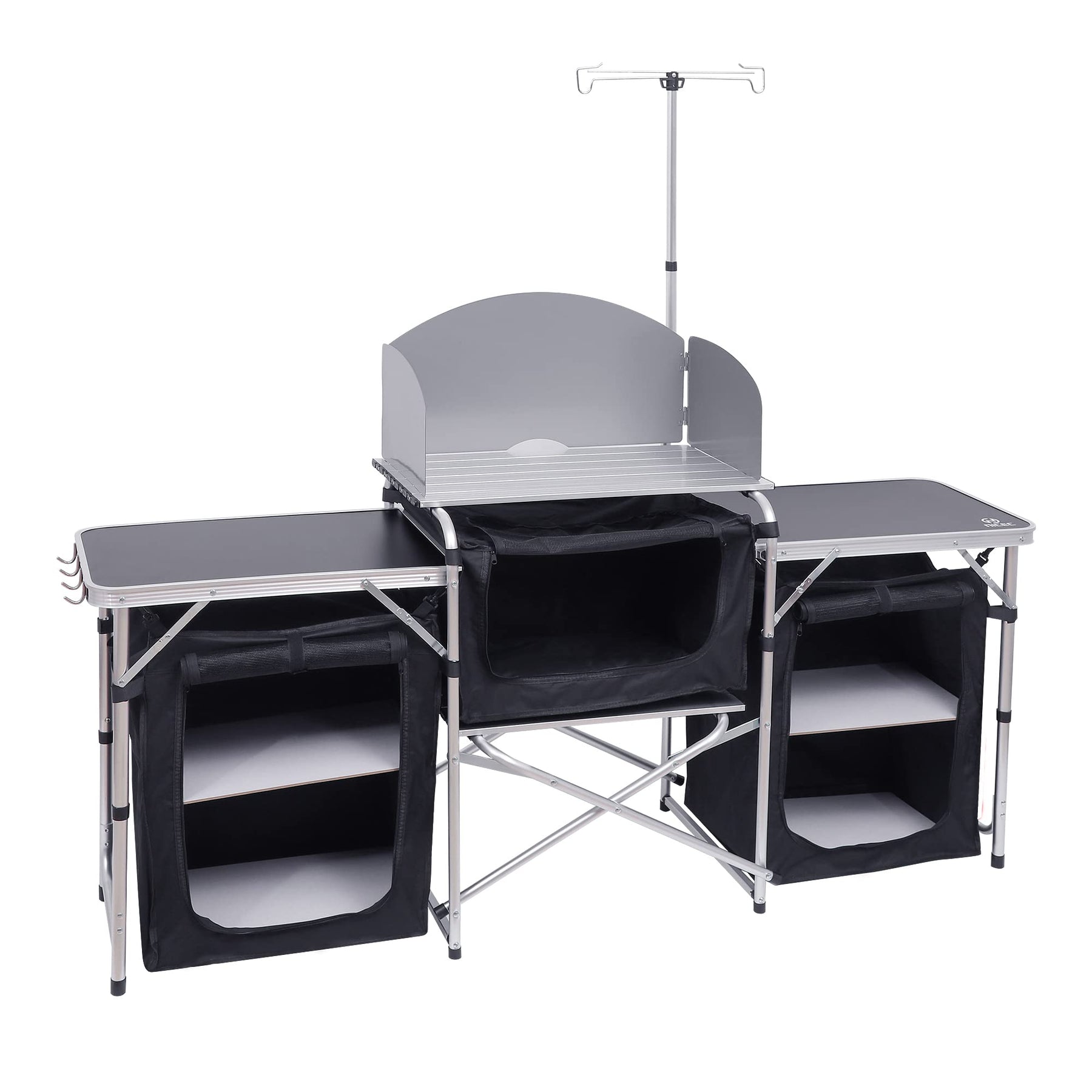 Folding Camping Kitchen Table with Light Stand and Organizers
