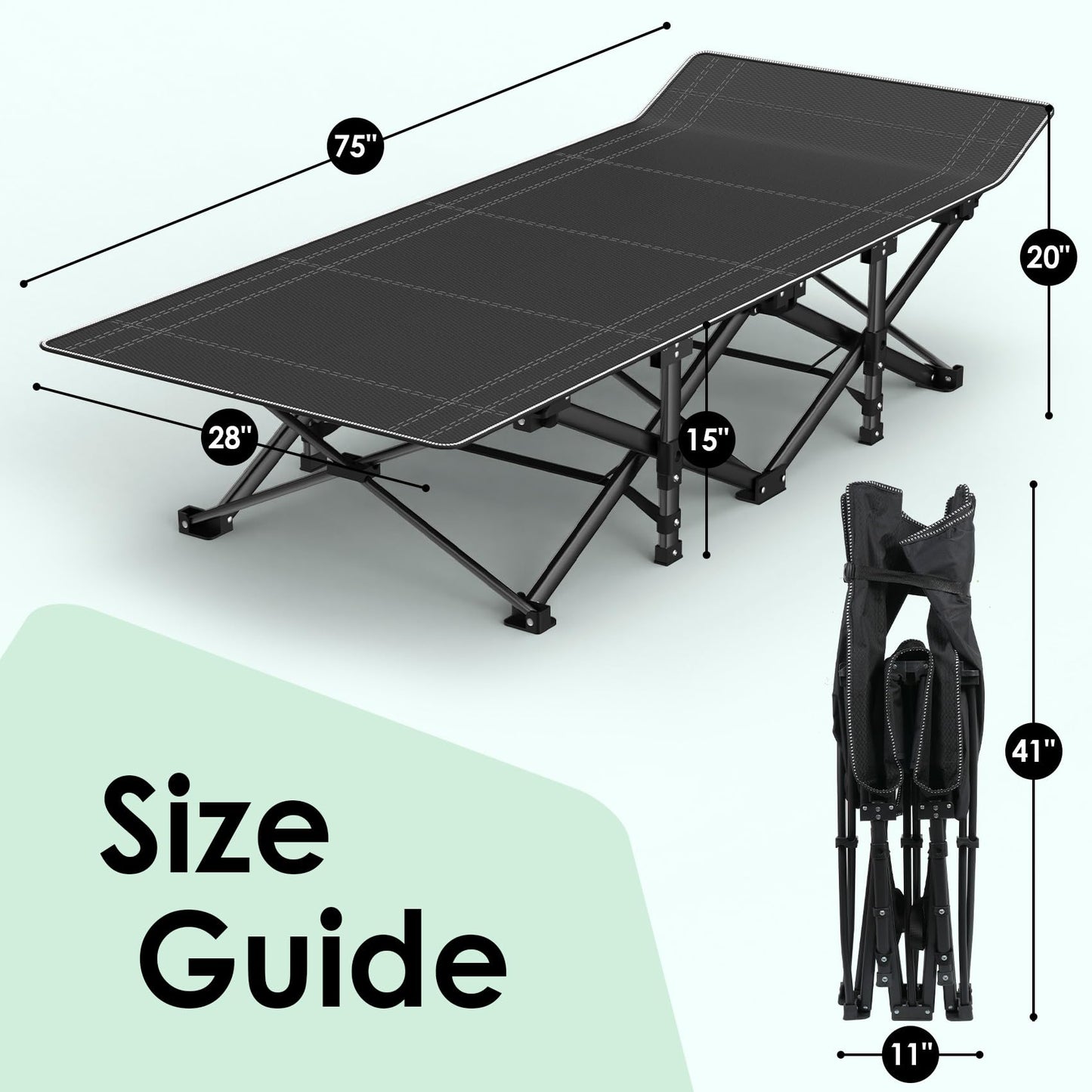 Heavy-Duty Folding Camping Cot with Pillow Mat and Carry Bag