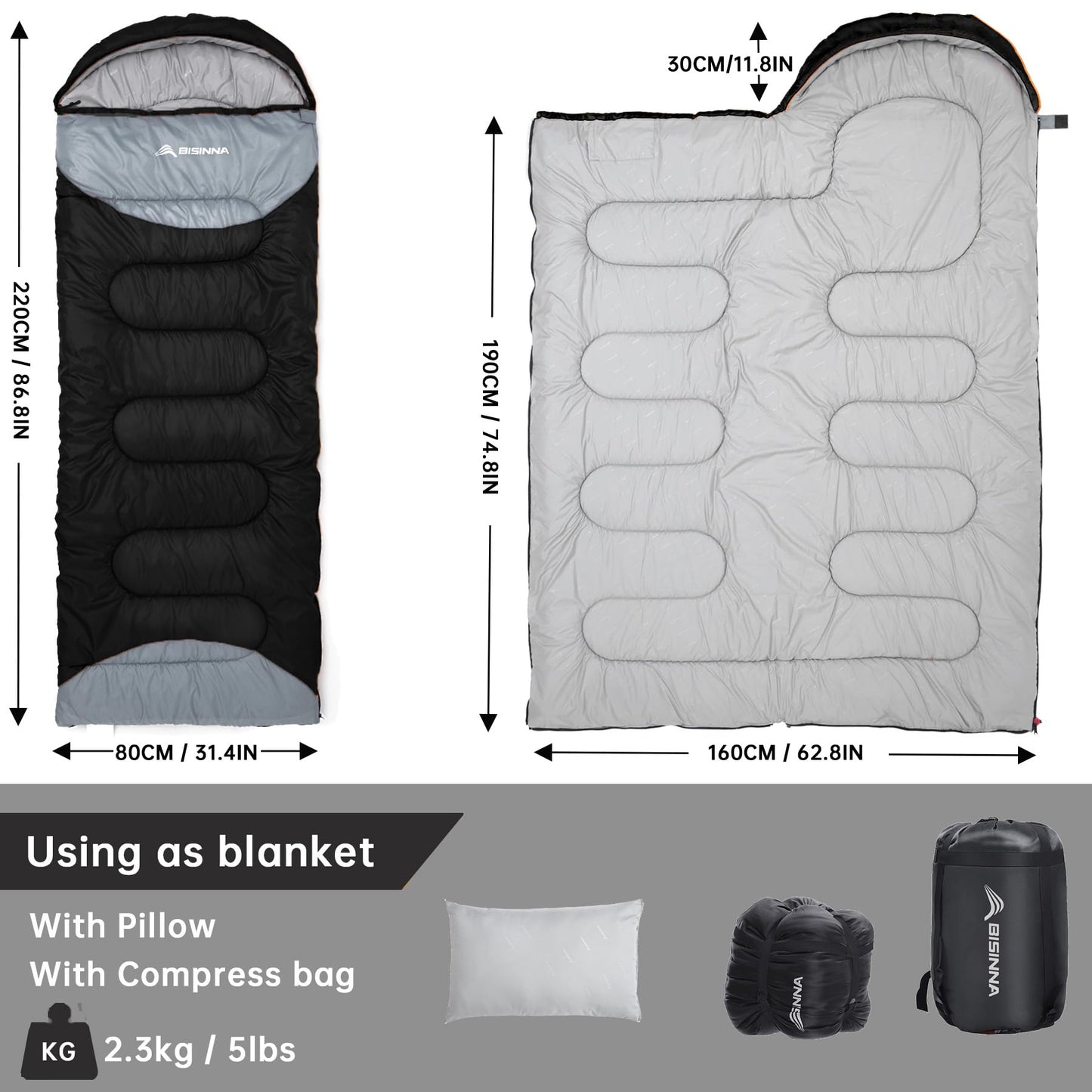 0°F Winter Sleeping Bag with Pillow and Compression Sack