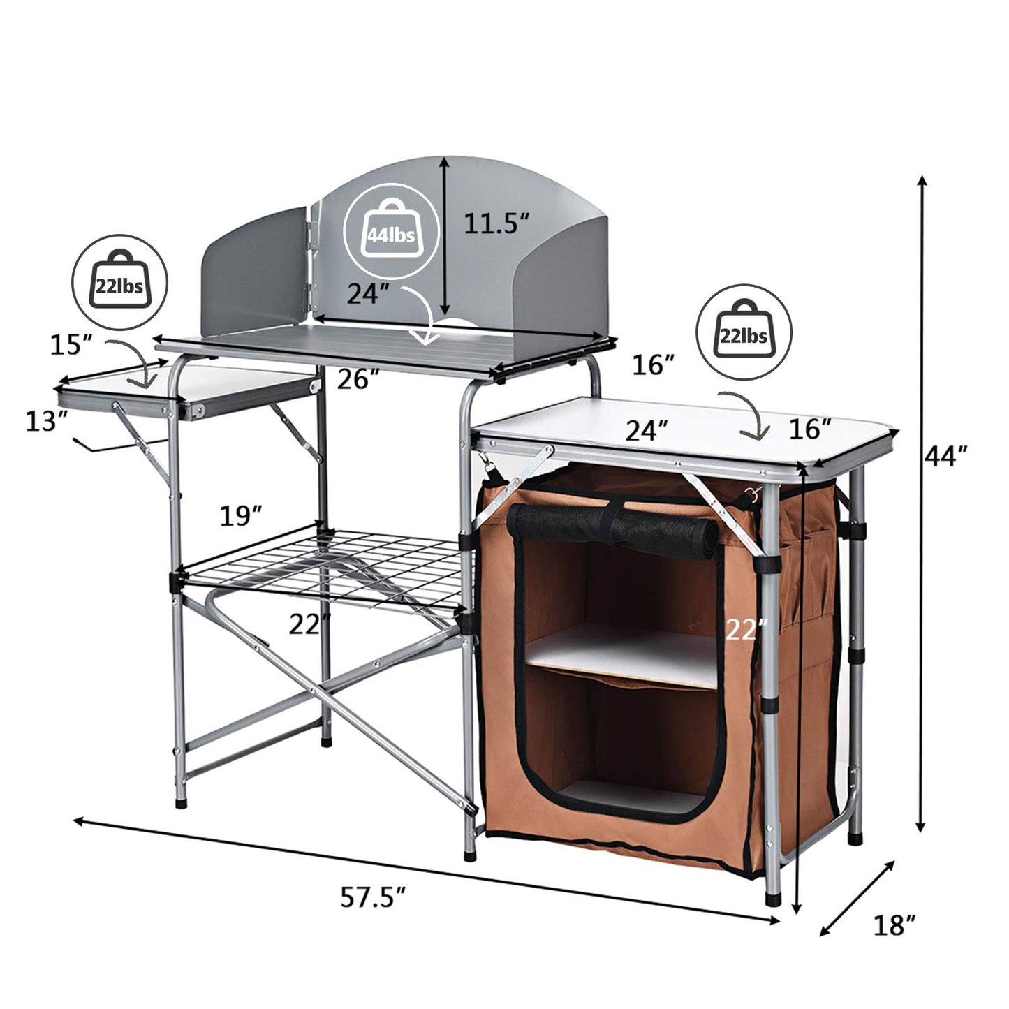 Portable Camping Kitchen Table with Storage and Windscreen